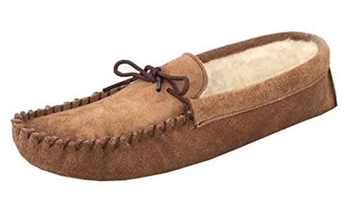 Image of Mokkers Mens Leather Suede Slippers Warm Lined Moccasin Suede Sole Shoes Size - Taupe - UK 10