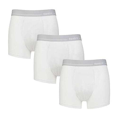 Image of Spairs Men's Bamboo Boxer Shorts, Soft, Breathable, Tagless, Stretchy, Fitted Underwear, Value Multipack of 3 Pairs, Plain Trunks, Available in Sizes S, M, L, XL, XXL - Plain White L