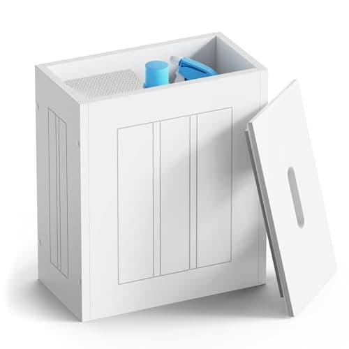 Image of VonHaus Bathroom Storage Box - White Slim Bathroom Unit with Lid for Toiletries - Slim & Compact Toilet Roll Storage - Shaker Tongue & Groove Tidy Box - Holbrook