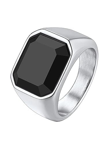 Image of Richsteel Onyx Ring Signet for Men Father Black Rings Jewellery
