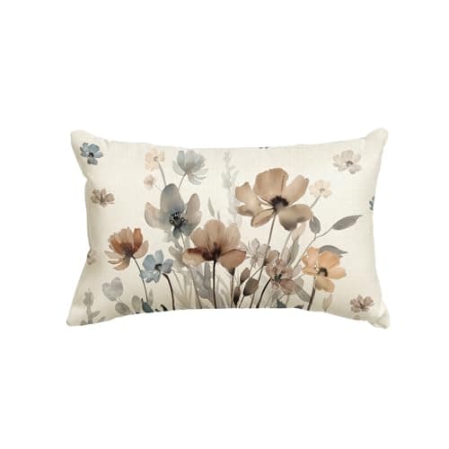 Image of Artoid Mode Brown Poppy Flowers Leaves Spring Cushion Cover, 30x50 cm Summer Decorative Pillow Case Cover Sofa Living Room Outdoor Decor