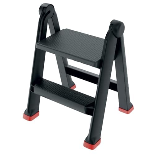 Image of B2C Foldable 2 Step Ladder Plastic Non Slip Tread Safety Stool Heavy Duty Ladders DIY up to 150kg Strond Single side entry Easy storage Universal Use Home Worksohop