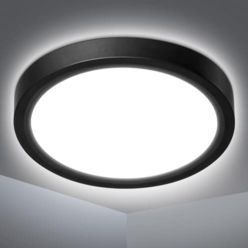 Image of Befurglor LED Ceiling Lights 15W, 1500LM Daylight White 5000K Round Bathroom Light Ø 18cm,IP44 Waterproof, Flush Ceiling Lights for Living Room, Kitchen, Bedroom, Office 1 Pack Black