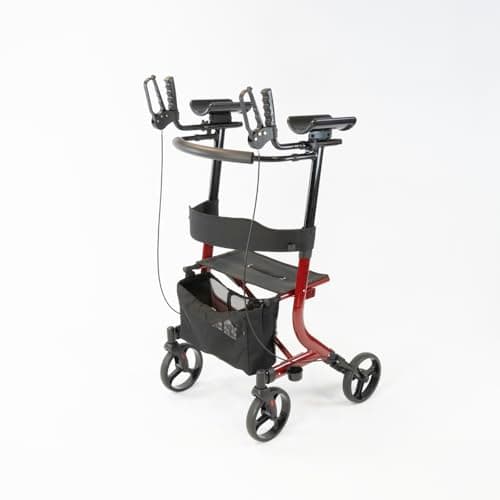 Image of NRS Healthcare Forearm 4 Wheel Rollator Walking Aid with Seat and Bag - Red