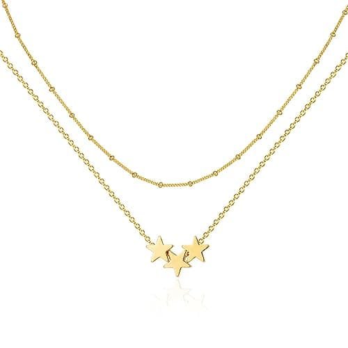 Image of Jenosy Dainty Star Necklace for Women Personalised Pentagram Pendant Necklace 18K Gold Plated Necklace Adjustable Choker Necklace Gold Layered Star locket Necklace Trendy Party Jewellery Gift