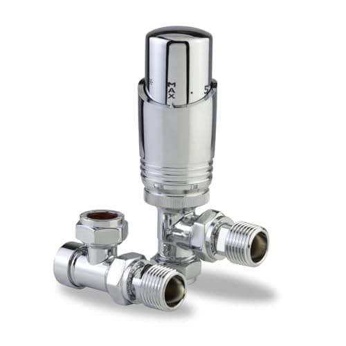 Image of LavaTherm Thermostatic Radiator Valve TRV – 15 mm Angled – Energy Saving Central Heating Radiator Valve – Premium Brass Replacement TRV and Lockshield – Chrome