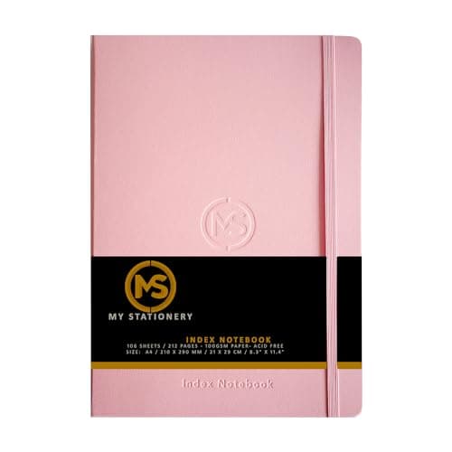 Image of A4 Index Notebook Hardback Leatherette Cover 8mm Ruled Margin A-Z Tabs 212 Pages 100 GSM White Paper – 21 X 29 CM Notebook (Blush Pink)