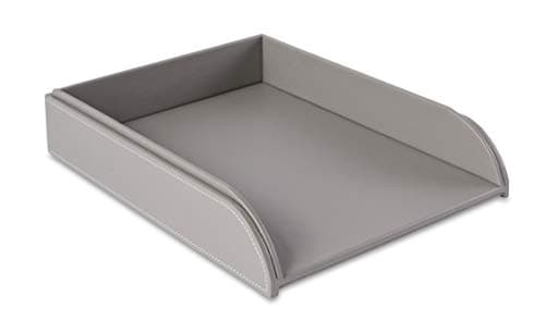 Image of OSCO Faux Leather Letter Tray A4 – Stackable Desk Organiser Paper Sorter, Office Document Sorter, Paperwork Filing Storage No Risers Required, Grey, Single, 6.3×24.5×33.0 cm