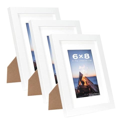 Image of Scholar Tree White 8x6 Photo Frames Set of 3 - Wooden Picture Frames for Table Top and Wall Mounting with 6x4 Mat