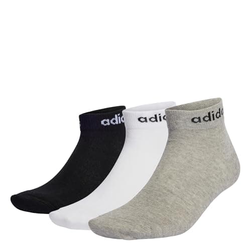 Image of adidas Unisex Think Linear Ankle Socks 3 Pairs, Medium Grey Heather/White/Black, 8.5-10