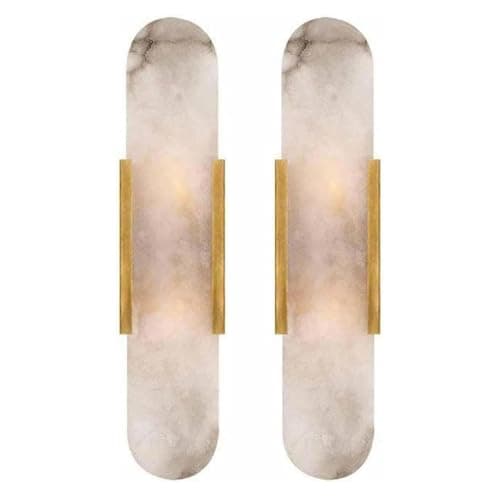 Image of Natural Alabaster Wall Sconces Set Of 2, Marble Lamp, Light Fixtures Sconce Lighting, White Stone Mount Marble, Modern Indoor Long Linear Bedside For Bedroom Living Room Hallway Stairs Kitchen