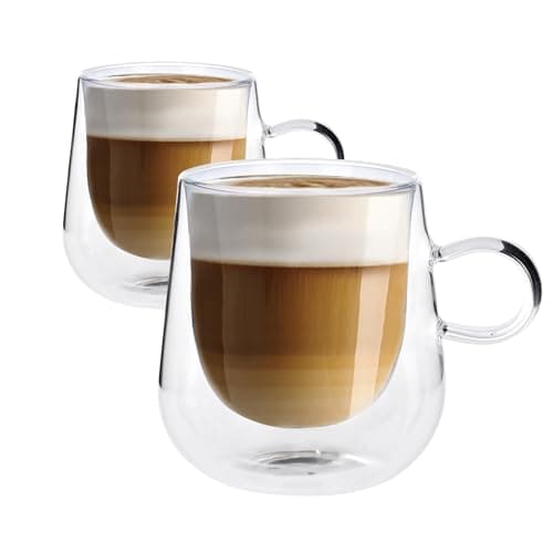 Image of Albert Austin 2X Double Walled Coffee Glass Mugs 275ml - Heat Resistant Borosilicate Glasses, Vacuum Insulated Latte Cups for Milk, Juice, Cappuccino and Chilled Drinks