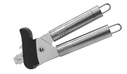 Image of FACKELMANN OPAL Can Opener, with Magnet & Bottle Opener, Built In Cap Remover, Manual Tin Opener, Ergonomic Turning Knob, Stainless Steel, 20x5x4.5cm, Silver