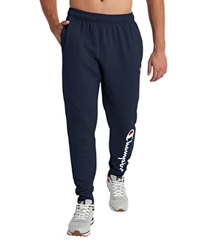 Image of Champion Men's Joggers, Powerblend, Fleece Joggers, Sweatpants for Men (Reg. or Big & Tall), Navy - Classic Script Logo, Large Tall