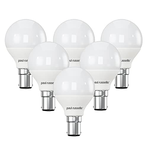 Image of paul russells LED Golf Ball – Small Bayonet Fitting Dimmable Light, 5.5W B15 G45 LED Bulbs, 40w Equivalent, 2700K Warm White, Dimmer SBC Energy Saving Ceiling Lightsbulbs, 6 Pack