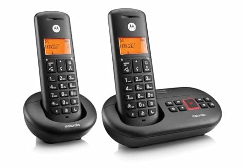 Image of Motorola E212 Cordless Landline House Phone, Home Phone, Answer Machine, Nuisance Call Blocking, Do Not Disturb Button, Amber Backlit Display, Twin Handset Pack