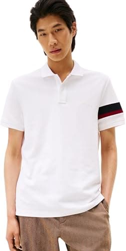 Image of Tommy Hilfiger Men’s Short Sleeve Tape Regular Fit Polo Shirt, White (White), XL
