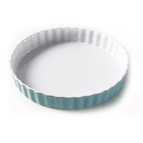 Image of WakiHong Blue Porcelain Quiche 20cm Dish Porcelain Pie Dish Round Deep Ceramic Pie Dish Flan Dish,for Pie,Pizza,Pasta,Tart & Quiche(Blue)