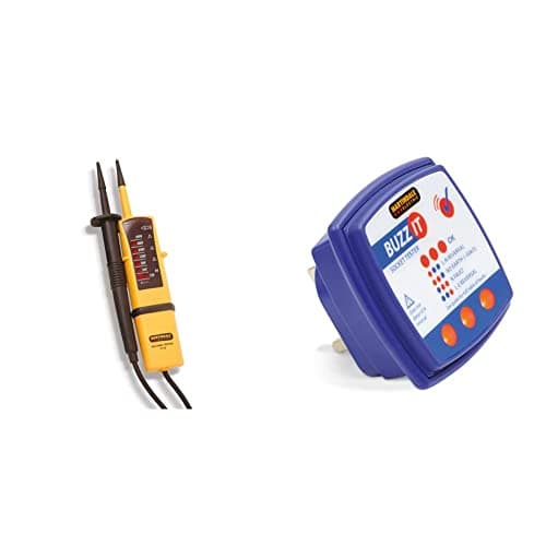 Image of Martindale VT12 Two Pole Voltage and Continuity Tester, Yellow & BZ101 (Buzz-It) 240V Socket Tester with Audible Buzzer