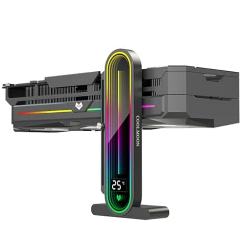 Image of Baotkere Height Adjustable RGB GPU Stand with Temperature Display, 5V 3PIN Video Card Support Holder, Anti Sag Bracket & Magnetic Base for PC Graphics Cards