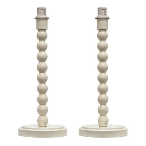 Image of firstchoicelighting Set of 2 Bobbin Ivory Table Lamp or Bedside Light Base Only, Height 36cm, LED Compatible, Vintage Ball Design