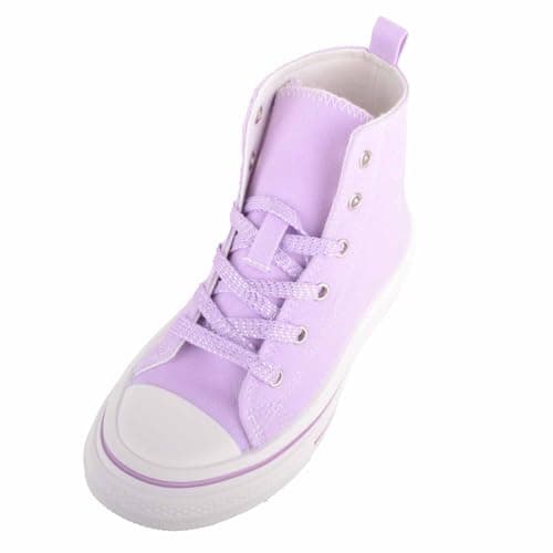 Image of ABSOLUTE FOOTWEAR Kids Lace Up High Top Canvas Trainer with Platform Sole, Lilac, UK Child 1 / EU 33