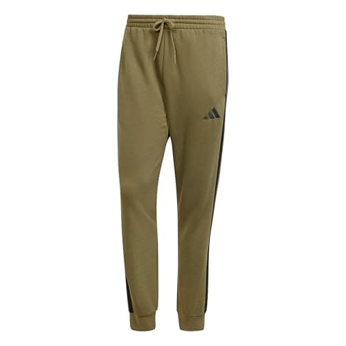 Image of adidas Men's Essential Three Stripes Fleece Pant, Olive strata/Black, M