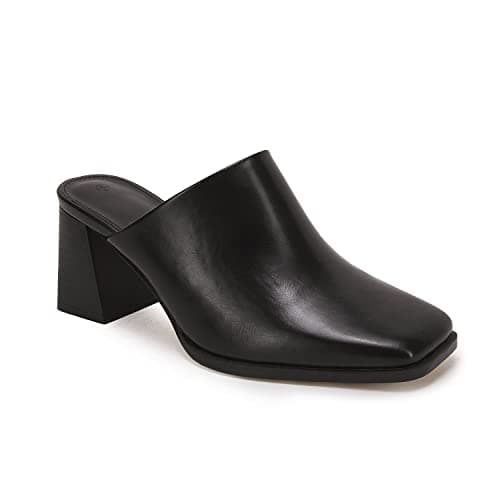 Image of Trish Lucia Womens Chunky Stacked Heel Mules Closed Square Toe Heeled Slip on Clogs Casual Backless Loafers Shoes, Black, 3 UK
