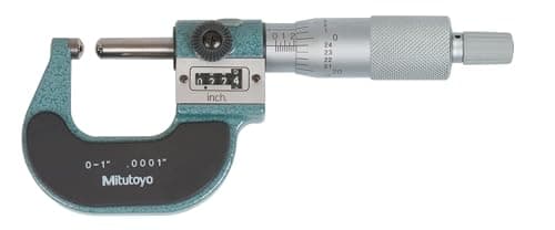 Image of Mitutoyo 295-253, 0-1" X .0001" Spherical Anvil and Spindle, Digit Outside Micrometer, Ratchet