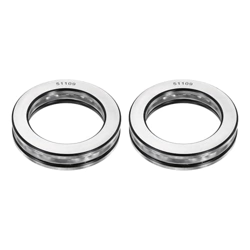 Image of sourcing map 2Pcs Thrust Ball Bearings, 45mm Bore 65mm OD 14mm Thick 51109 Single Row Roller, Chrome Steel Axial Ball Bearing, ABEC5