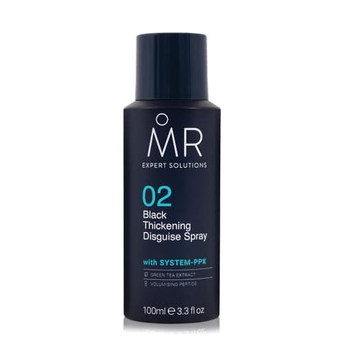 Image of MR Black Thickening Disguise Spray for Men, Conceals Bald Patches and Thinning Hair + Protect Appearance of Thicker Hair with System PPX & Green Tea Extract, 100ml