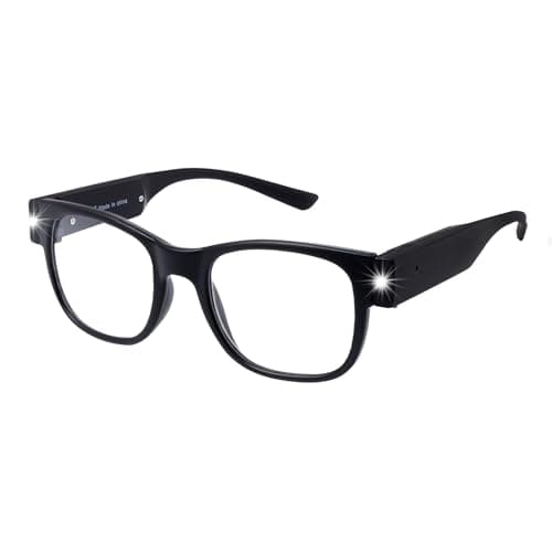Image of OKH Reading Glasses with Light, USB Rechargeable LED Mighty Lighted Readers Eyeglasses, Bright Clear Sight Vision LED Glasses for Women Men Night Reading Small Prints, Close Work (Matte Black,2.5X)