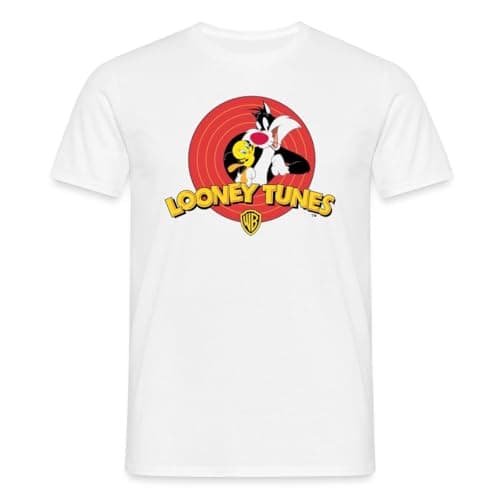 Image of Spreadshirt Looney Tunes Sylvester and Tweety Men's T-Shirt, XXL, White