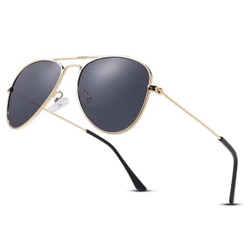 Image of LOJUDI Kids Pilot Sunglasses Boys - Girls Polarised Mirror Childrens Sunglasses Metal Frame with UV400 Protection-Gold Frame/Grey Lens