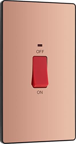Image of BG Electrical Large Cooker Control Switch Unit with LED Power Indicator, Double Plate, Double Pole, Screwless Front Plate, Evolve, Polished Copper, 45A, PCDCP72B