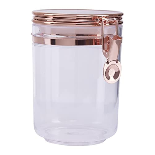 Image of Premier Housewares Plastic Canister With Copper Lid - 0.8Ltr/ Transparent Cereal Storage Containers/Copper Finish Lid/Luxurious Storage Jars/Clip Open Style/Dimensions are W13 x D10 x H15cm