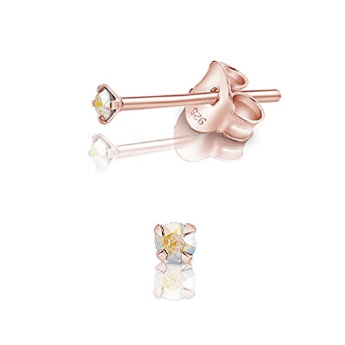 Image of DTPSilver - 925 Sterling Silver Rose Gold plated Round TINY Stud Earrings made with Glittering Crystals from Swarovski® Elements - Diameter: 2 mm - Colour : Aurora Borealis