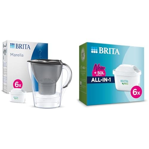 Image of BRITA Marella Water Filter Jug Half Year Pack - Graphite (2.4L) incl. 6x MAXTRA PRO All-in-1 & MAXTRA PRO All In One Water Filter Cartridge 6 Pack