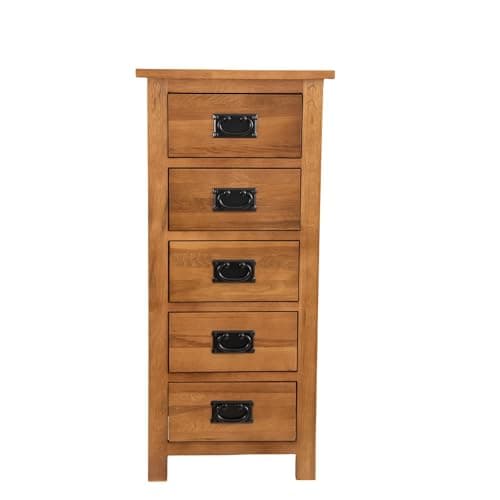 Image of Kemtpase OAK 5 Drawers Narrow Chest Tall Dresser 5 Storage Drawers Chest Cabinet Furniture