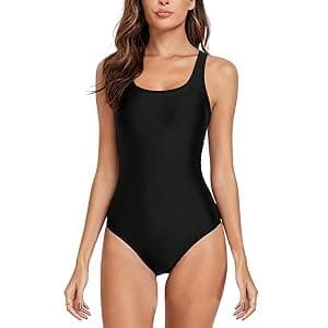 Image of LXEASYGO Womens Swimming Costumes One Piece Backless Swimsuit Ladies Splicing Striped Sports Swimwear with Removable Foam Cups