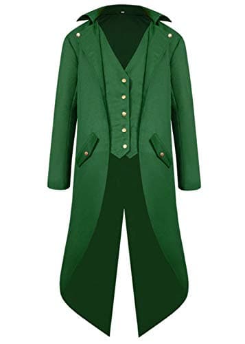 Image of Sangdut Medieval Halloween Tailcoat Jacket Costumes for Men, Gothic Victorian Frock Coat Uniform, Adult Steampunk Victorian Renaissance Cosplay Outfits (Green, XXXL)