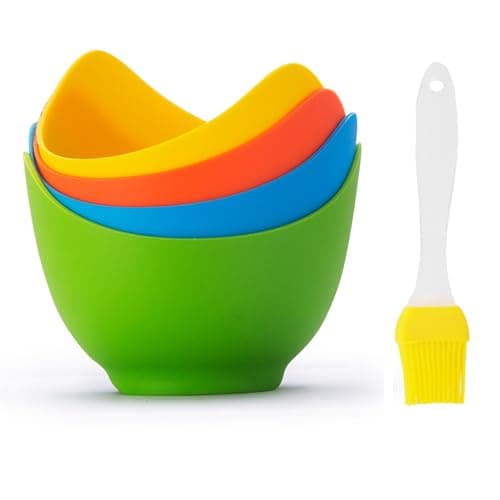 Image of 4pcs Silicone Egg Poacher Cups with Bonus Oil Brush, Nonstick Egg Poaching Cups for Air Fryer, Baking Oven or Stovetop Egg Cooking, BPA Free.