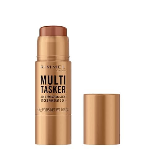 Image of Rimmel Multi Tasker 3 in 1 Bronzing Stick, 003 Tan, Sculpted and Bronzed Glow, All-Day Wear, Sheer and Dewy Finish, Infused with Vitamin C & E, Vegan Formula, Cruelty-Free