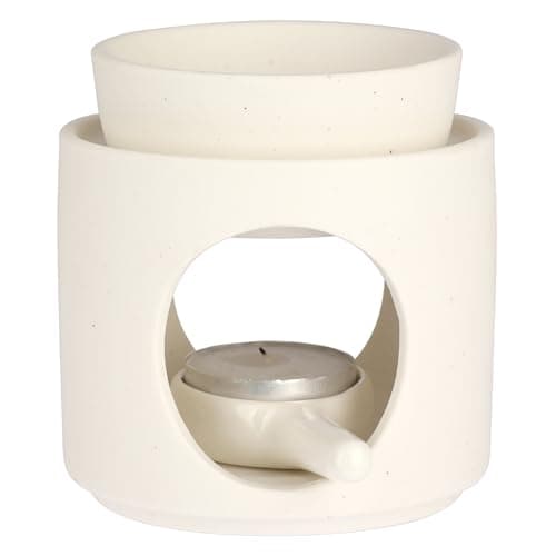 Image of BSTKEY Ceramic Wax Melt Burner Essential Oil Burner, Decorative Cylinder Tealight Candle Burner Home Aroma Diffuser with Little Candle Spoon for Home Spa (White)