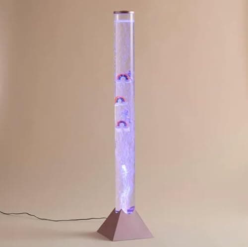 Image of 90cm Bubble Fish Lamp, Colour Changing LED Light, Sensory Tube Bubble Tower Floor & Mood Lamp, Includes Artificial Tropical Fish and Rainbow Plug-in Power, Rose-Gold Base