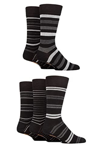 Image of Farah Mens Argyle, Patterned and Striped Bamboo Socks Pack of 5 Black/Charcoal/Grey Stripe 6-11