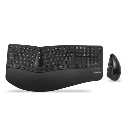 Image of Perixx Periduo-605, Wireless Ergonomic Split Keyboard and Vertical Mouse Combo, Adjustable Palm Rest and Membrane Low Profile Keys, UK QWERTY