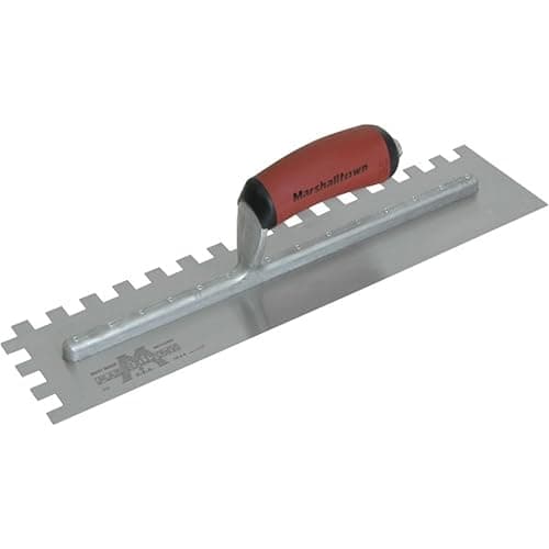 Image of Marshalltown 16 Inch x 4 Inch Notched Trowels with Square Notches, 1/2 x 1/2 x 1/2 Inch Notches, DuraSoft Handle, Mortar or Carpet Adhesive, Flooring and Tile Tool, Made in the USA, 711SD