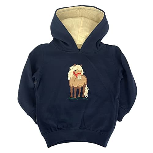 Image of Hazy Blue Kids Girls & Boys Pullover Hoodie Hooded Sweatshirt Sizes 1-12 Years (7-8 Years, Navy/Beige Pony)