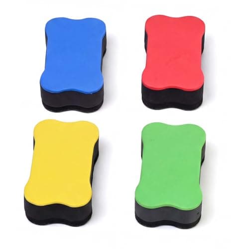 Image of 4 Pack Whiteboard Rubber, Magnetic Whiteboard Eraser 5x5x1.7cm, Dry White Board Erasers for Office, Classroom, School, Home, Whiteboard Eraser Magnetic Cleaner Set (Yellow, Green, Red, Blue)